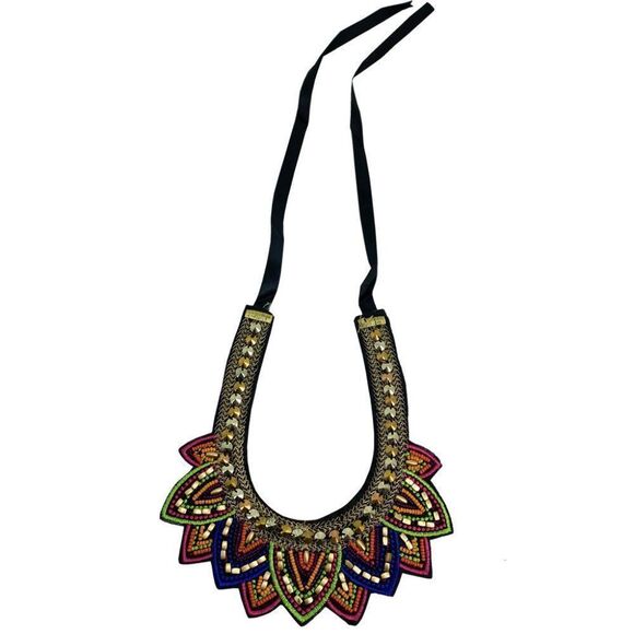 Fuschia Sunset Queen Huichol Statement Necklace - Picture 4 of 4